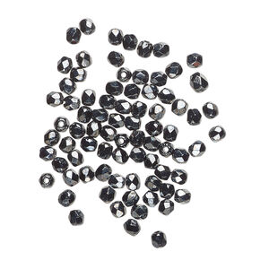 Bead, Czech fire-polished glass 1pkg1200, opaque hematite, 2.4-2.6mm faceted round.