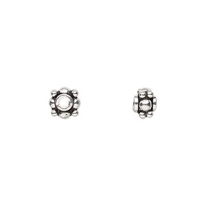 Bead 1pkg8 sterling silver, 6x4mm square rondelle / beaded, antiqued