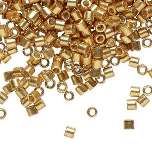 Seed bead, Delica&reg; 1pkg7.5g glass, #8 round, Duracoat&reg; opaque galvanized gold / outside dyed (DBL-1832)