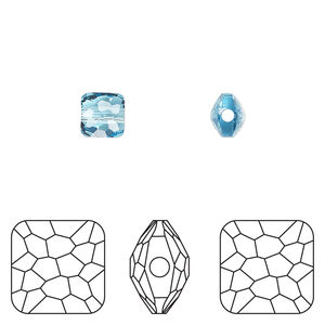 Bead 1pkg288 aquamarine, Swarovski&reg;, 6mm puffed square 5035