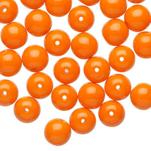 Bead 1pkg50, Preciosa Czech glass druk, opaque bright orange, 8mm round.