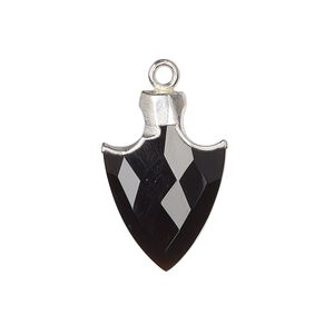 Drop 1pkg1, sterling silver / silver-plated copper / black onyx, 20x14mm hand-cut faceted arrowhead