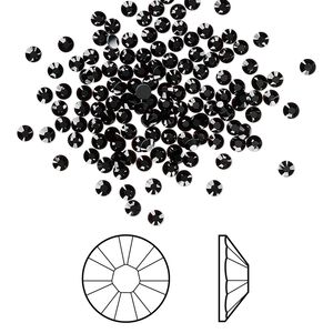 Flat back 1440pk jet foil back, Swarovski&reg; 2.1-2.3mm rose round SS7 2058
