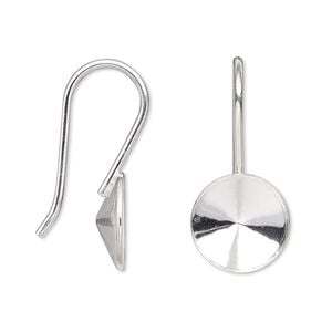 Ear wire Almost Instant Jewelry&reg; 1pkg2 sterling silver, 28mm / 12mm rivoli glue-in setting 18 gauge 1 pair
