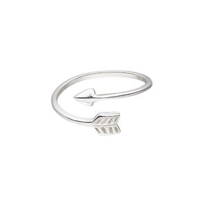 Ring, Create Compliments&reg;, sterling silver, clear, 9mm wide with arrow design, size 9. Sold individually.