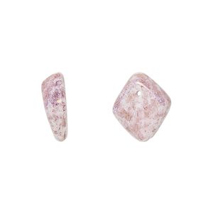 Bead, Czech pressed glass, mauve granite, 14x5mm diamond drop. Sold per 15" to 16" strand.
