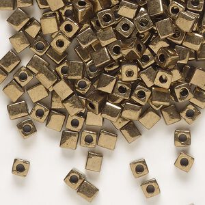 Seed bead, Miyuki, glass, pkg/250g, 3.5-3.7mm square, opaque metallic dark bronze (SB-457).