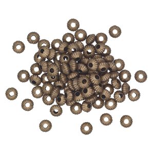 Bead 1pkg100 gold-plated, 5x3mm corrugated saucer, brass antique