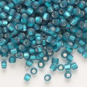 Seed bead, Dyna-Mites&trade;, glass, silver-lined translucent matte teal, #6 round with square hole. Sold per 1/2 kilogram pkg.