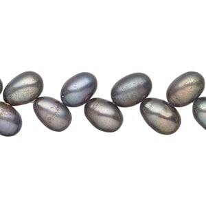 Freshwater pearl 1pkg1, herringbone-drilled rice, 14 inch dark silver peacock 7x6mm-9x7mm cultured