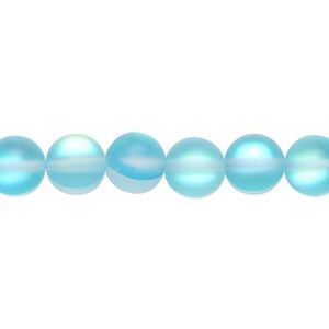 Bead, iridescent glass, translucent matte turquoise blue, 8mm round. Sold per 15-1/2" to 16" strand.
