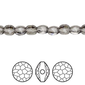 Bead 4pk black diamond, Crystal Passions&reg; 6mm puffed round 5034
