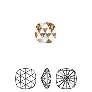 Fancy stone 2pk crystal golden shadow foil back, Crystal Passions&reg; 10mm rose cut cushion 4471