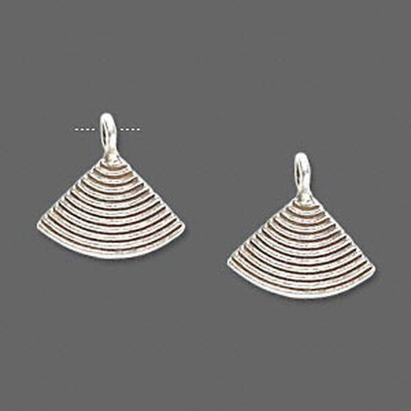 Drop 1pkg2, Hill Tribes, antiqued sterling silver, 15x11mm double-sided curved triangle with lines. image number 0