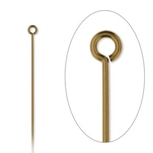 Eye pin 1pkg500 gold-plated, 2.5 inch, 21 gauge brass antique