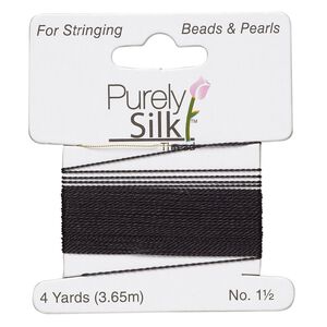 Thread, Purely Silk&trade; 2pkg2yd, black, light-medium, size #1.5, 5-pound test, card.