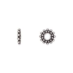 Bead 1pkg10 sterling silver, 10x2mm beaded rondelle, antiqued
