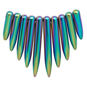 Hemalyke&trade; 1pkg10, electroplated top-drilled spike fan focal graduated 20x5mm-40x5mm