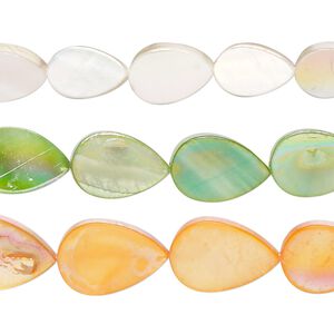Mother-of-pearl shell 1pkg3, flat teardrop bead mix 15 inch multicolored AB 10x7mm-15x11mm