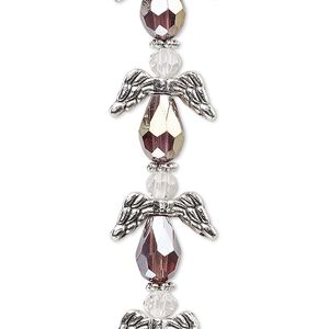 Bead mix 1pkg6 silver-plated "pewter", 17x14mm angel, medium purple AB & clear / antique