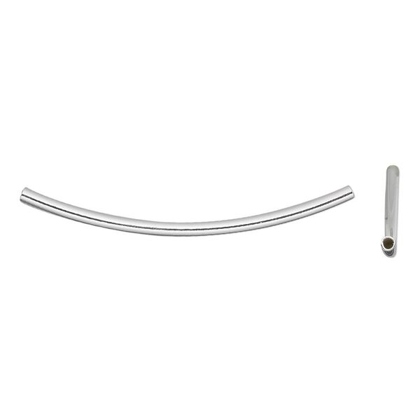 Bead 1pkg2 sterling silver, 69x3mm curved tube image number 0