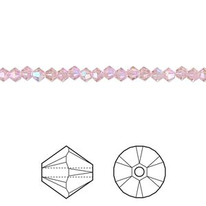 Bead 144pk light rose shimmer 2X, Crystal Passions&reg; 3mm bicone 5328