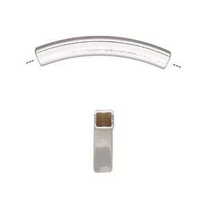Bead 1pkg4 silver-finished, 30x4mm curved square tube, brass