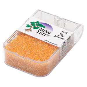 Seed bead, Ming Tree&trade;, glass, pkg/1/4 pound, #11 round, transparent color-lined orange.