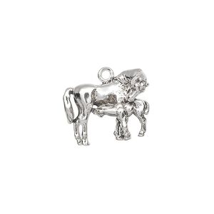 Charm, antiqued sterling silver 1pkg1, 17x14mm 3D mare and foal.