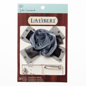 Brooch / hair clip kit, Laliberi&trade;, fabric / acrylic / silver-finished steel, multicolored, bow and rose. Sold per kit.