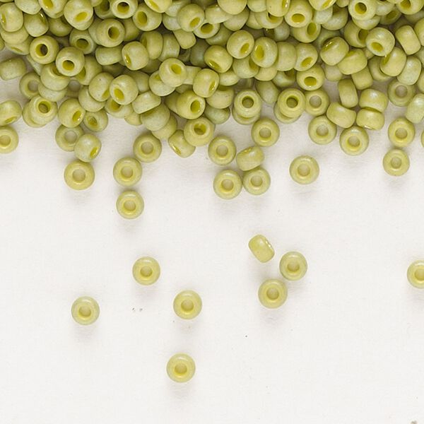 Seed bead, Miyuki, glass, pkg/250g, #11 rocaille, opaque matte rainbow seaweed green, (RR-4697). image number 0