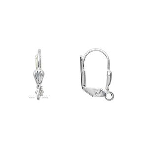 Ear wire leverback 1pkg10 silver-plated, 15mm / 6x3mm shell / open loop, brass 5 pair