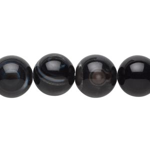 Black agate 1pkg1, round bead 15.5-16 inch 12mm
