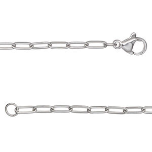 Chain 1pkg1 paperclip, 2.6mm / lobster claw clasp, stainless steel 20 inch