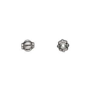 Bead 1pkg50 silver-plated "pewter", 6mm corrugated round, antique