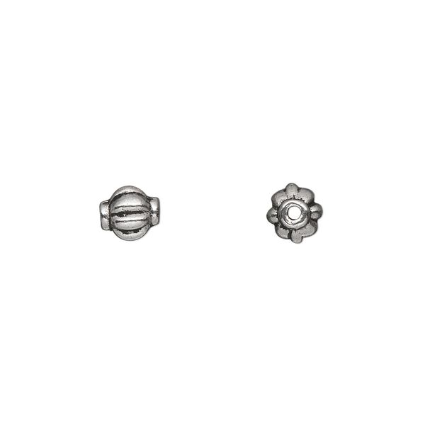 Bead 1pkg50 silver-plated "pewter", 6mm corrugated round, antique image number 0