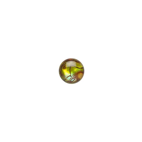 Cabochon, paua shell (dyed / coated), gold, 8mm calibrated round, Mohs hardness 3-1/2. Sold per pkg of 6. image number 0