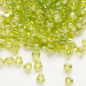 Seed bead, Miyuki, glass, transparent rainbow chartreuse (TR1153), #5 triangle. Sold per 250-gram pkg.