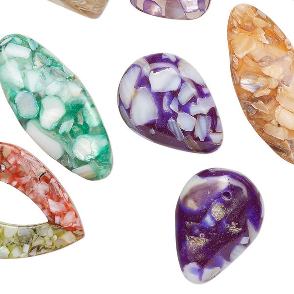 Mother-of-pearl shell / resin 1pkg3oz, mixed shapes bead mix multicolored, 23x12mm-37x35mm image number 0