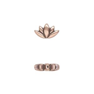 Bead, TierraCast&reg;, antique copper-plated pewter (tin-based alloy), 12x7mm lotus with renewal theme. Sold per pkg of 20.