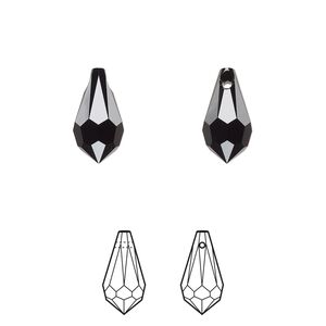 Drop 24pk jet, Crystal Passions&reg; 13x6.5mm pendant teardrop 6000