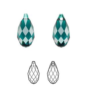 Briolette 1pk emerald, Crystal Passions&reg; 17x8.5mm pendant drop 6010