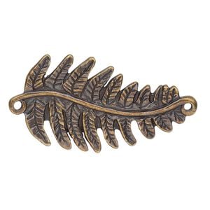 Focal, TierraCast&reg;, antique brass-plated pewter (tin-based alloy), 38x20mm 3D fern. Sold per pkg of 10.