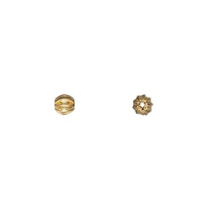 Bead 1pkg50 gold-plated, 4mm corrugated round, brass