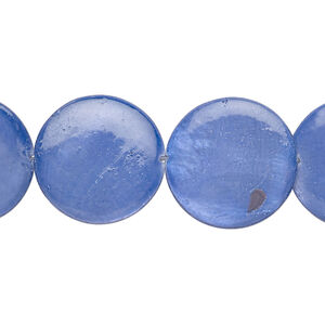Mother-of-pearl shell 1pkg1, puffed flat round bead 15 inch dark blue 17-18mm