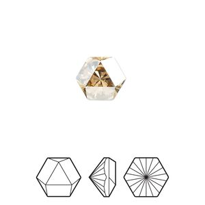 Fancy stone 2pk crystal golden shadow foil back, Crystal Passions&reg; 10.8x9.4mm prismatic hexagon 4699