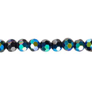Bead 1pk 32 facets opaque black AB, Celestial Crystal&reg; 6mm round 15.5-16 inch