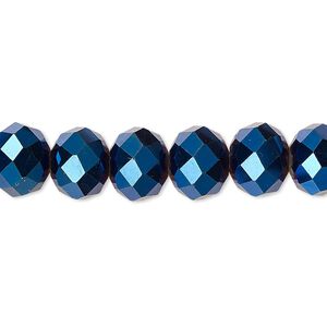 Bead 1pk 48 facets opaque cobalt blue metallic, Celestial Crystal&reg; 10x8mm rondelle 15.5-16 inch