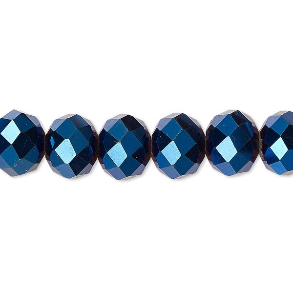 Bead 1pk 48 facets opaque cobalt blue metallic, Celestial Crystal&reg; 10x8mm rondelle 15.5-16 inch image number 0
