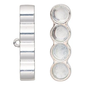 Cord end glue-in 1pkg2 "pewter", 39x10.5mm barrel / 8mm inside diameter, 4-strand / silver-finished